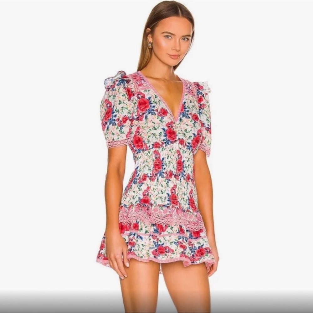 LoveShackFancy Rena Mini Dress in Rush of Red, size small